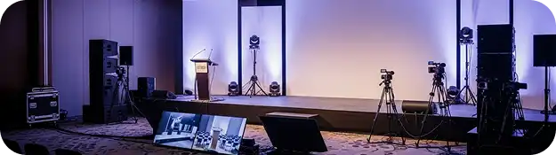 Audio Visual Rentals Cape Canaveral LED video wall and sound system setup for a Cape Canaveral conference by AVR Expos.